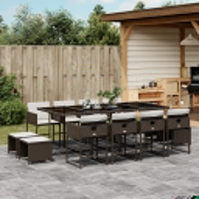 Garden Dining Set Brown, Cream White
