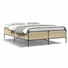 Bed Frame Sonoma Oak Engineered Wood, Steel Double Mode...