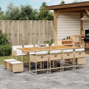 Garden Dining Set Beige and Brown, Cream White