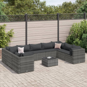 Patio Lounge Set Gray PE Rattan Large Adjustable Feet