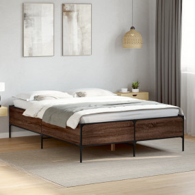 Bed Frame Brown Oak Engineered Wood Full Durable