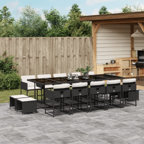 Garden Dining Set Black, Cream White PE Rattan, Powder-...
