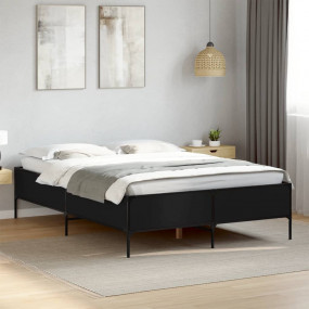 Bed Frame Black Engineered Wood Double Durable Bed Fram...
