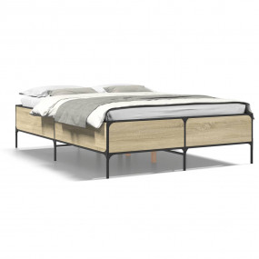 Bed Frame Sonoma Oak Engineered Wood, Metal Double Dura...