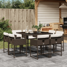 Patio Dining Set Set of 8 Brown, Cream White