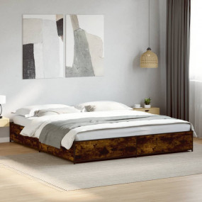 Bed Frame Smoked oak Engineered wood, steel Double Bed ...