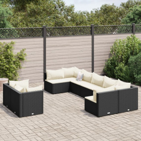Patio Sofa Set Set of 9 Black Poly Rattan 9 Piece Modul...