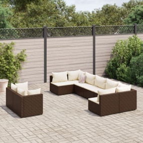 Patio Sofa Set Set of 9 Brown, Cream white