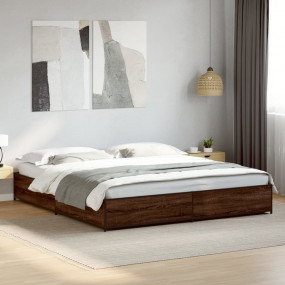 Bed Frame Brown oak Engineered wood, steel 79.9x79.9 in...