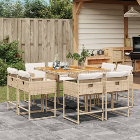 Patio Dining Set Set of 8 Beige, Cream white