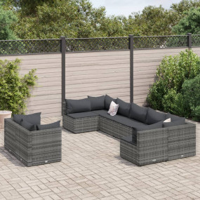 Patio Sofa Set Set of 9 Grey Poly Rattan Large Adjustab...