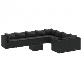 Patio Sofa Set Black PE rattan, powder-coated steel, te...