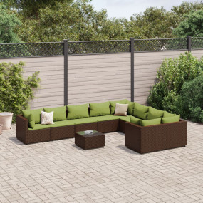 Patio Sofa Set Brown PE rattan, powder-coated steel, te...