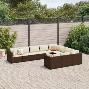 Patio Sofa Set Brown and Cream White PE rattan Large Mo...