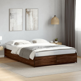 Bed Frame Brown Oak Engineered Wood, Steel Full Durable