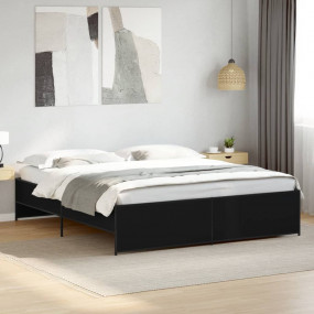 Bed Frame Black Engineered wood, steel Double Bed Moder...