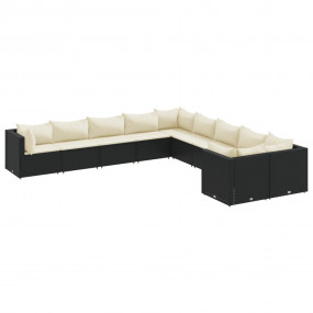 Patio Sofa Set Set of 10 Black, Cushions - Cream White