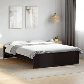 Bed Frame Black Engineered Wood and Metal Double Bed Mo...