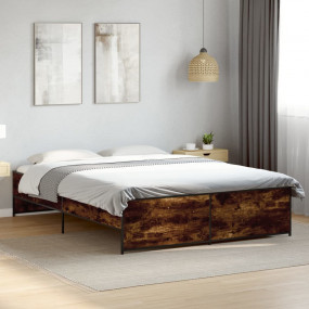 Bed Frame Smoked Oak Engineered Wood 63 x 79 in Bed Fra...