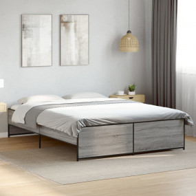 Bed Frame Gray Sonoma Engineered wood, steel Double Dur...
