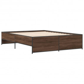Bed Frame Brown oak Engineered wood, Metal King Size Du...