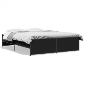 Bed Frame Black Engineered Wood Double Sturdy Bed Frame