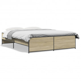 Bed Frame Sonoma Oak Engineered Wood 55.1 x 78.7 in Dur...