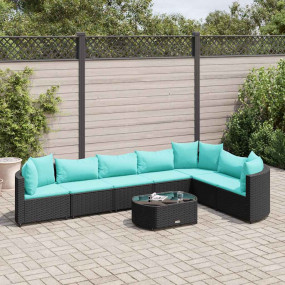 Patio Sofa Set Set of 7 Black, Water Blue