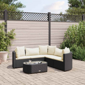 Patio Sofa Set Set of 5 Black PE rattan 6 Piece Set