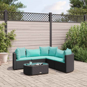Patio Sofa Set Set of 5 Black, Water Blue