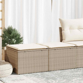Garden Sofa Set Beige Poly Rattan, Acacia Wood, Polyest...