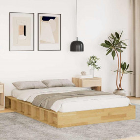 Bed Frame Oak Solid oak wood Double Bed Frame Rectangul...