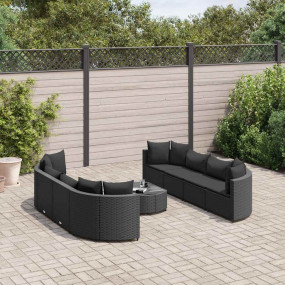 Patio Sofa Set Set of 8 Black PE Rattan Adjustable Feet