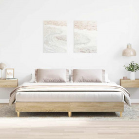 Bed Frame Sonoma oak Engineered wood, solid eucalyptus ...