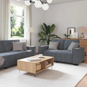 Sofa Set Dark Grey Velvet, Metal, Plywood, Solid Wood L...