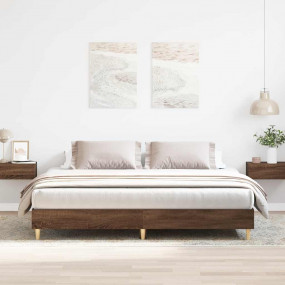 Bed Frame Brown Oak Engineered Wood, Solid Eucalyptus W...