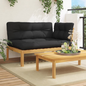 Patio Sofa Black and Natural Wood Solid Acacia wood, Po...