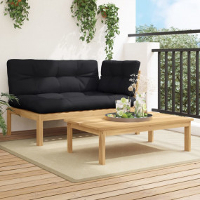 Patio Sofa Set Natural wood, Black cushions