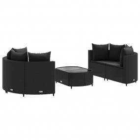 Patio Sofa Set Set of 5 Black PE Rattan Modular Patio S...