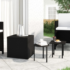 Garden Side Table Black PE rattan, powder-coated steel ...