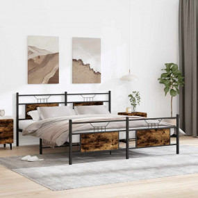Bed Frame Smoked oak Steel, Engineered wood Double Bed ...