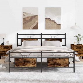 Bed Frame Smoked Oak Steel, engineered wood Super King ...