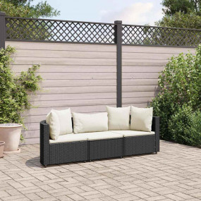 Patio Sofa Set Set of 3 Black PE Rattan 3 Piece Set