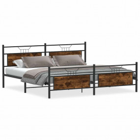 Bed Frame Smoked Oak Steel, Engineered Wood Double Bed ...