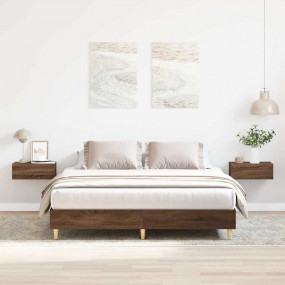 Bed Frame Brown Oak Engineered wood, Solid Eucalyptus w...