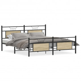 Bed Frame Sonoma Oak Steel, Engineered Wood Full Bed Fr...