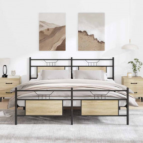Bed Frame Sonoma Oak Steel, Engineered Wood Super King ...