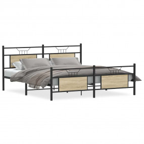 Bed Frame Sonoma Oak Steel, Engineered Wood Full Bed Fr...