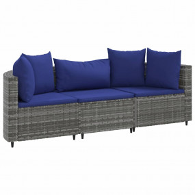 Patio Sofa Set Set of 3 Gray PE rattan Medium Adjustabl...