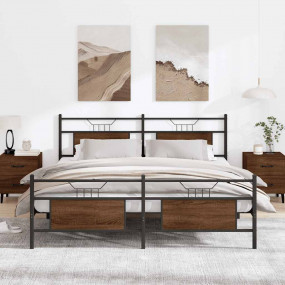 Bed Frame Brown Oak Steel Double Bed Frame Rectangular ...